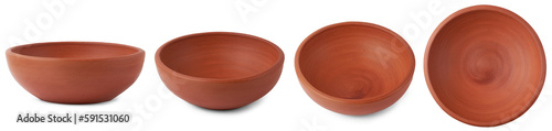 Canvastavla set of empty clay pot or bowl isolated, earthenware containers used to store, co