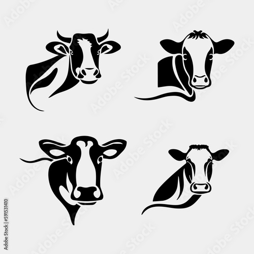 set of cow face logo vector design idea