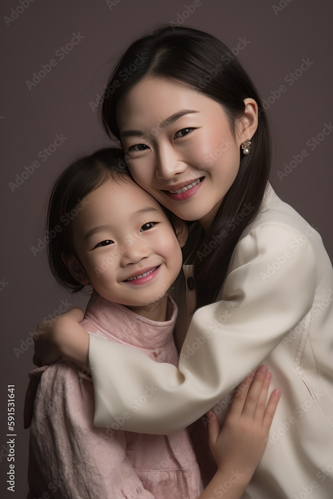 Portrait of happy mother and daughter, a warm and loving bond that radiates joy and happiness. AI generated Portrait of happy mother and daughter, a warm and loving bond that radiates joy and happiness. AI generated
