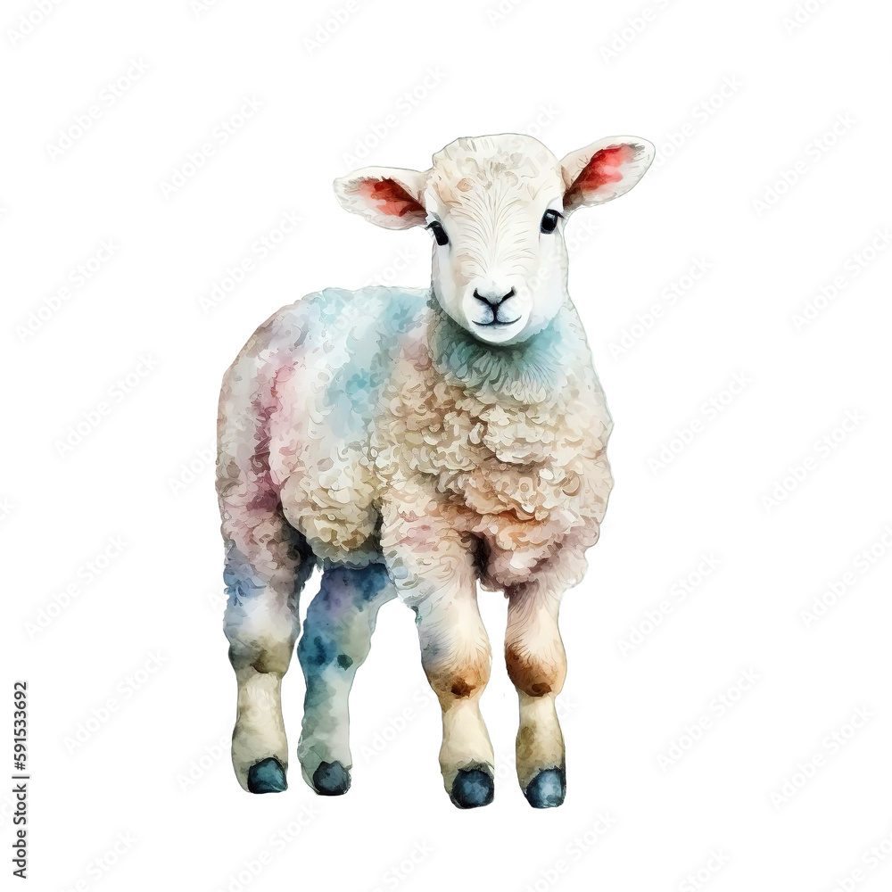 Obraz premium Watercolor lovely cute baby sheep with flower crown Clipart Transparent Background, PNG Generative AI
