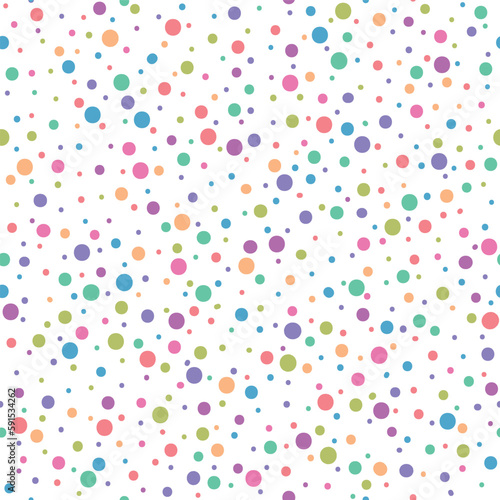 Vector abstract multicoloured polka dots repeating pattern background.