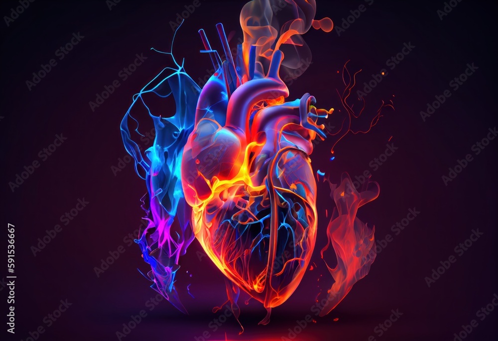 Human Heart as a High-tech Motherboard Chipboard on vibrant Neon ...