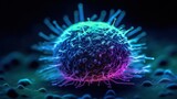 Virus closeup, Futuristic immunology web banner with glowing low polygonal virus and bacteria cells