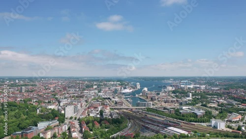 Wallpaper Mural Aerial view of the Port of Kiel (Hafen), Hauptbahnhof and the city center on a sunny summer day. Kiel, Schleswig-Holstein, Germany Torontodigital.ca