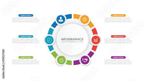 Six option circle infographic design template. Vector illustration.