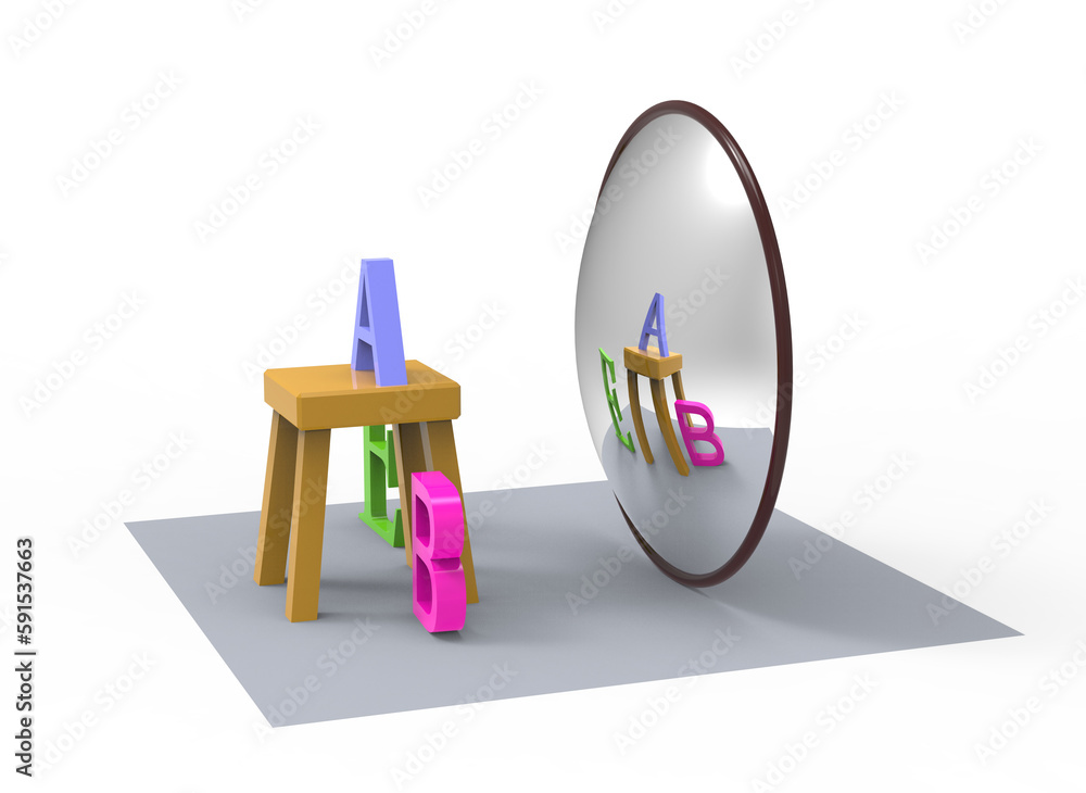 3d illustration of a convex mirror showing a diminished image of a