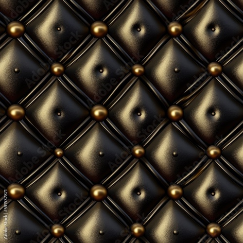 Seamless of black leather texture adorned with gold decorative, generative AI