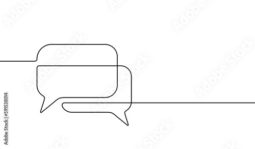 Speech bubble. Communicate hand drawn continuous line. Black icon web help isolated on white background. Feedback comment. Support question. Group balloon. Modern abstract design. Vector illustration