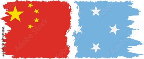 Federated States of Micronesia and China grunge flags connection v
