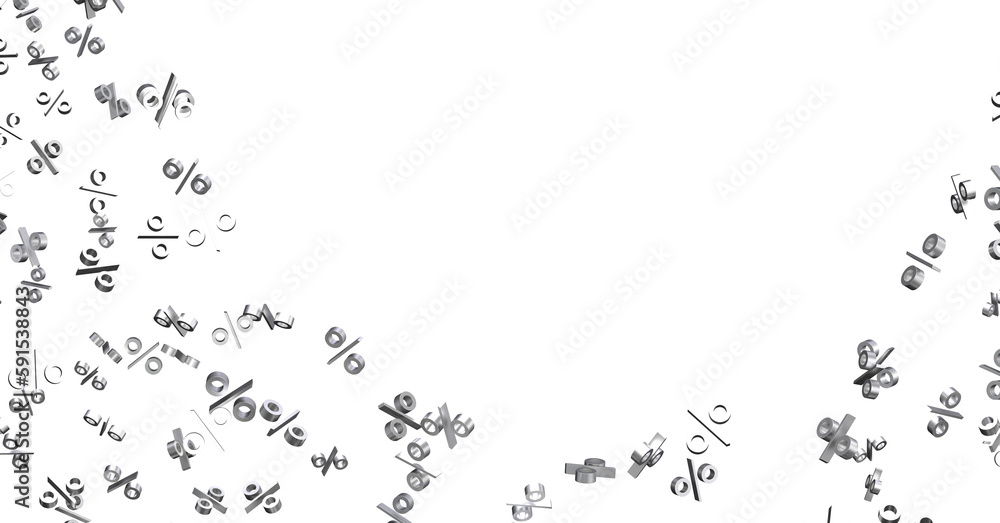 Sales icons floating in the air 3D rendering - 3D percent rain illlustration