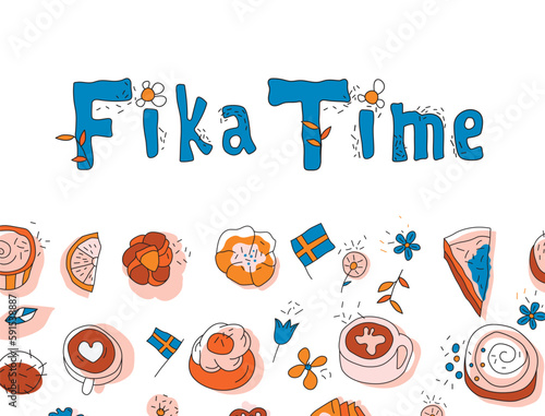 Coffee break decorative poster. Fika background idea
