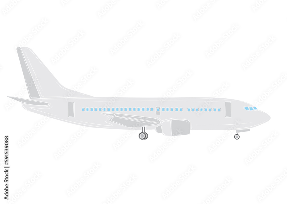 Airplane in profile in isolate on a white background. Vector illustration.