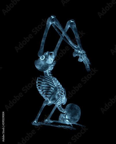 skeleton is doing a namaste yoga pose three