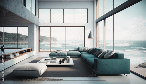 Modern Living Room with Panoramic Ocean View © The Wild Photography