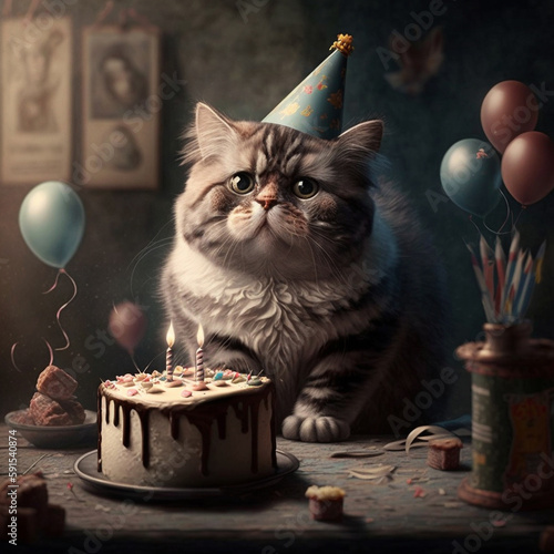 Cute fluffy cat celebrate s...