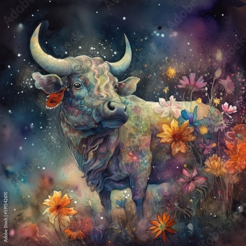 watercolor mysterious Cow Generative Ai