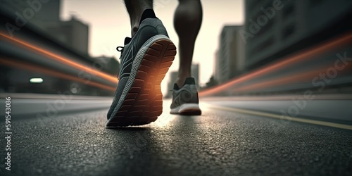 Close up on shoe sprint powerful. Runner athlete running on the road. Generative AI © AI Farm