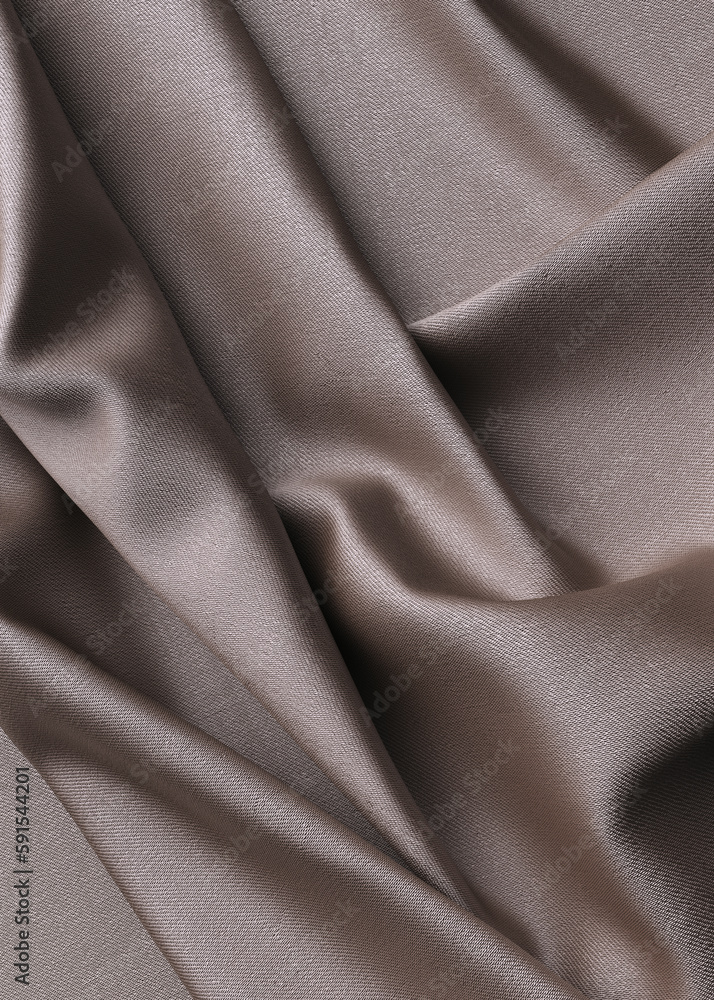 Fototapeta premium Gray fabric background, elegant cloth folds, silk texture textile 3d illustration