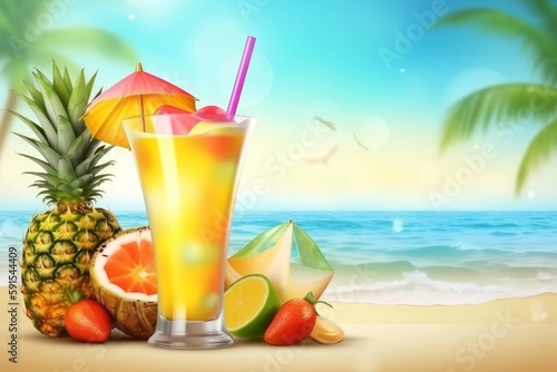 Enjoy a Refreshing Tropical Cocktail on the Beach, Generative AI