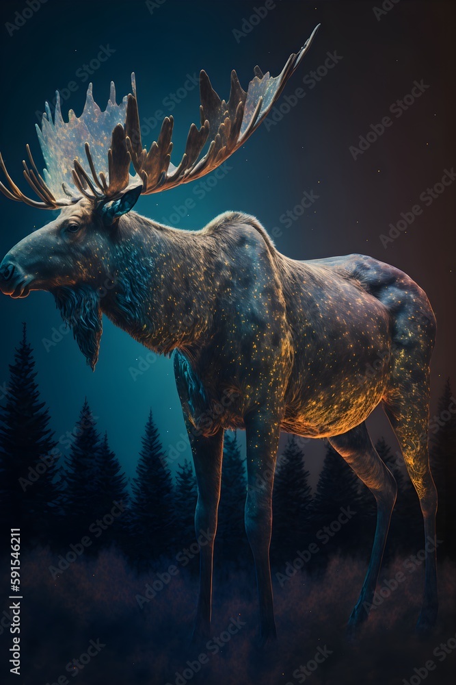 giant majestic buck moose wearing a cosmic hologram MJV4 HD ...