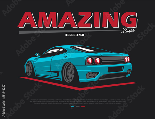 back side 90s car design vector for t-shirt illustration graphic