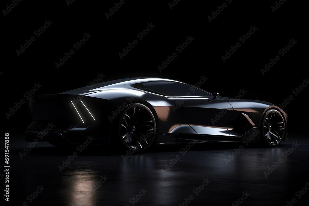 Prototype Concept Of Sports Car On Dark Background, Made Using Generative Ai
