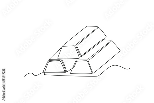 Single one line drawing pile of gold bars. Bank concept. Continuous line draw design graphic vector illustration.