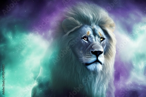 Portrait of a Lion on Galaxy Background © MhekCreatives