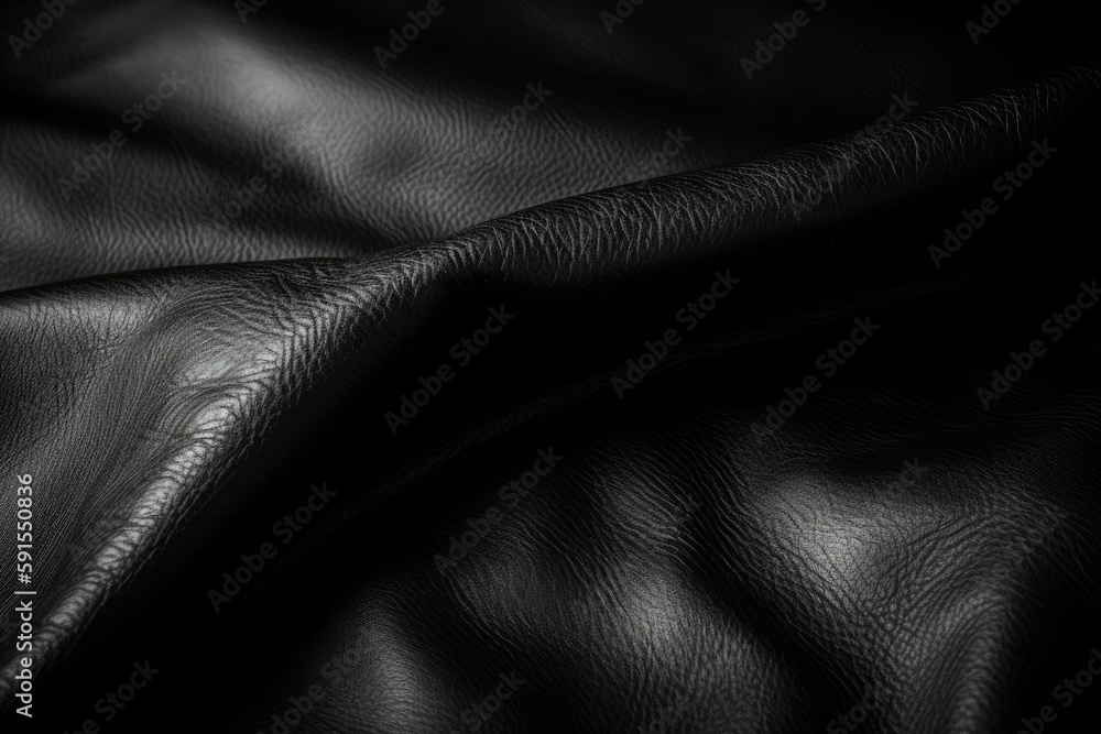 Fototapeta premium Black Leather Background With Smooth, Polished Texture. Generative AI