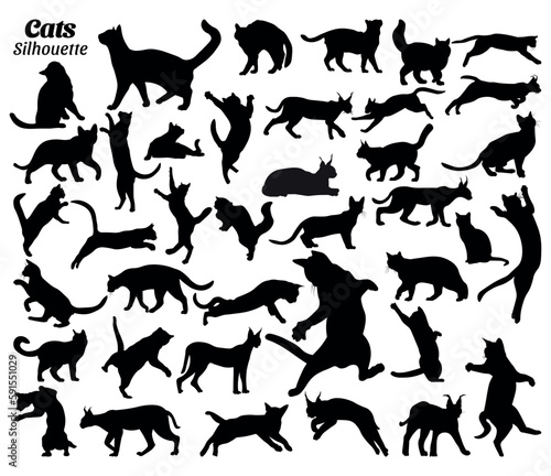 Collection set of 39 cat silhouette vector illustrations.