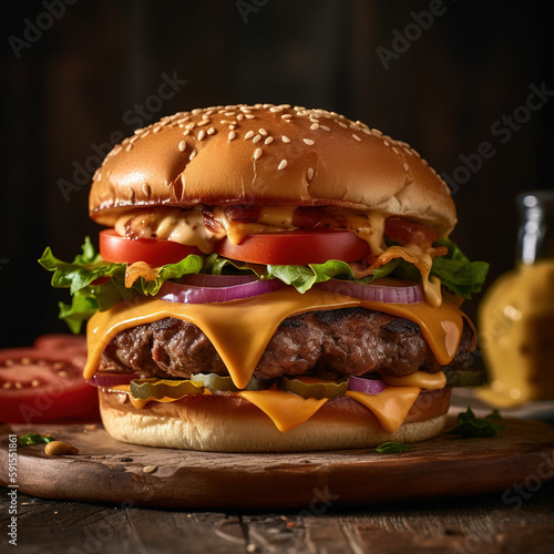 Amazing cheeseburger close-up food advertising, Generative AI