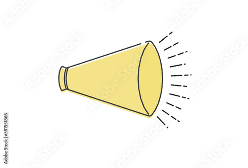 手描きのシンプルでおしゃれな黄色いメガホンの線画イラスト - 体育祭･応援･セールのイメージ素材