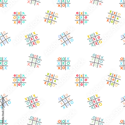 Hand drawn tic tac toe seamless pattern