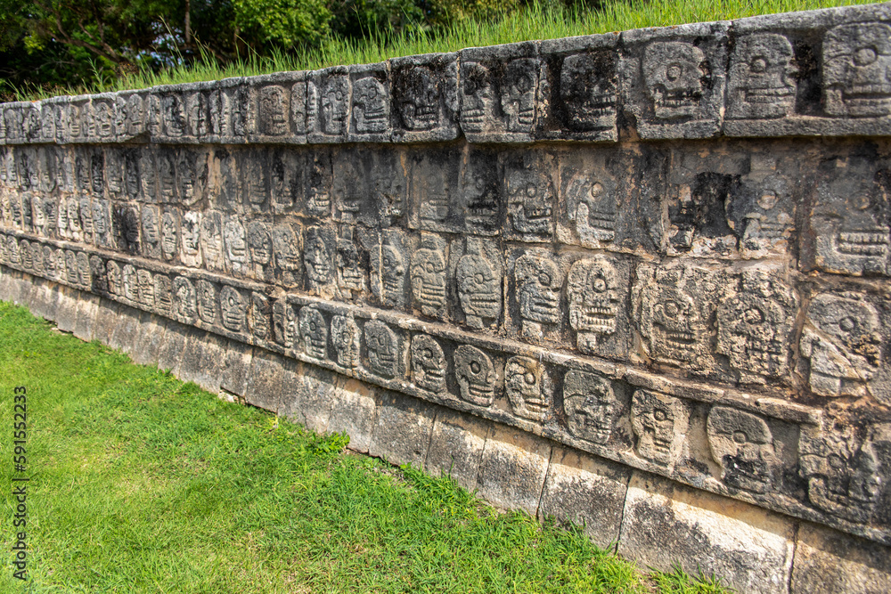 The Tzompantli of Chichen Itza, which is the altar where a group of skulls were mounted in public view in order to honor the gods, is an ancient Mayan ruin.