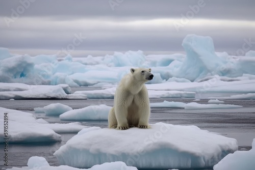 Polar Bear Stranded On Melting Iceberg. Generative AI