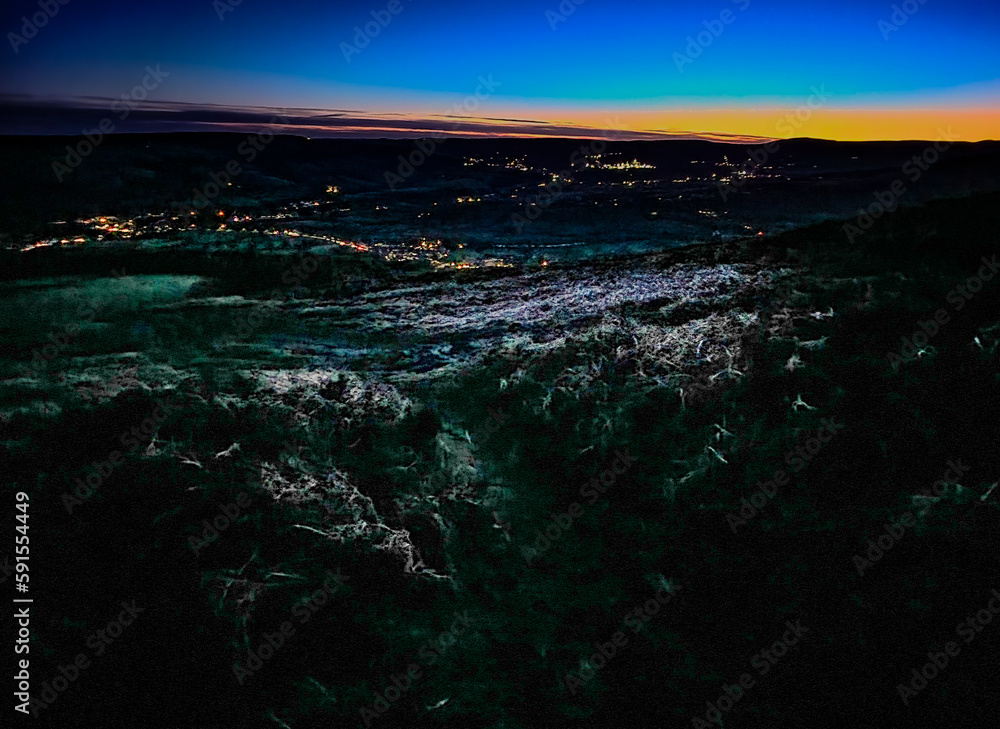 View on the night from Bamford Edge , National Park Peak District UK.