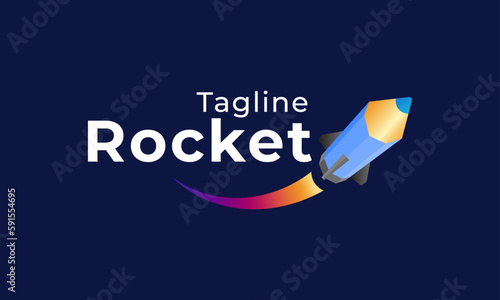 Creative Pencil As Flying Rocket On Navy Blue Background Vector Illustration