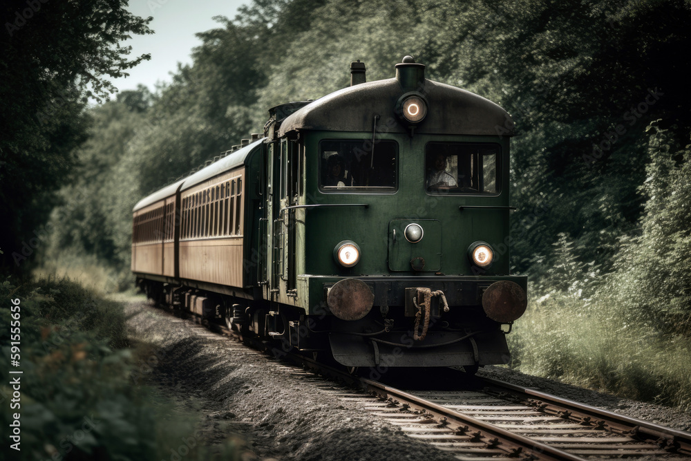 Vintage Train On Railway Track. Generative AI