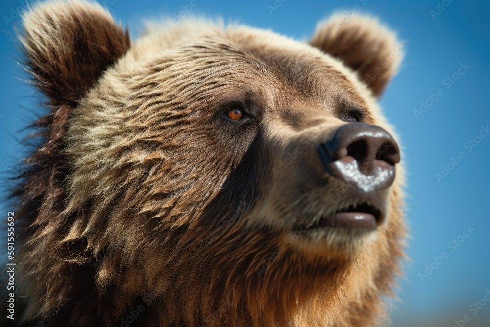 Obraz premium Bear Against Sky Blue Background. Generative AI