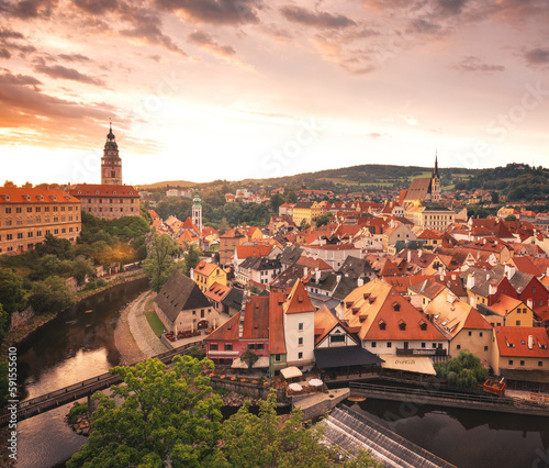 Wallpaper Mural Panoramic sunset view over the old Town of Cesky Krumlov, Czech Republic Torontodigital.ca