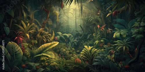 jungle forest nature wallpaper banner background.generative ai.