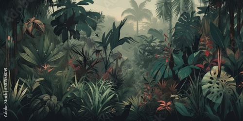 Fototapeta Naklejka Na Ścianę i Meble -  jungle forest nature wallpaper banner background.generative ai.