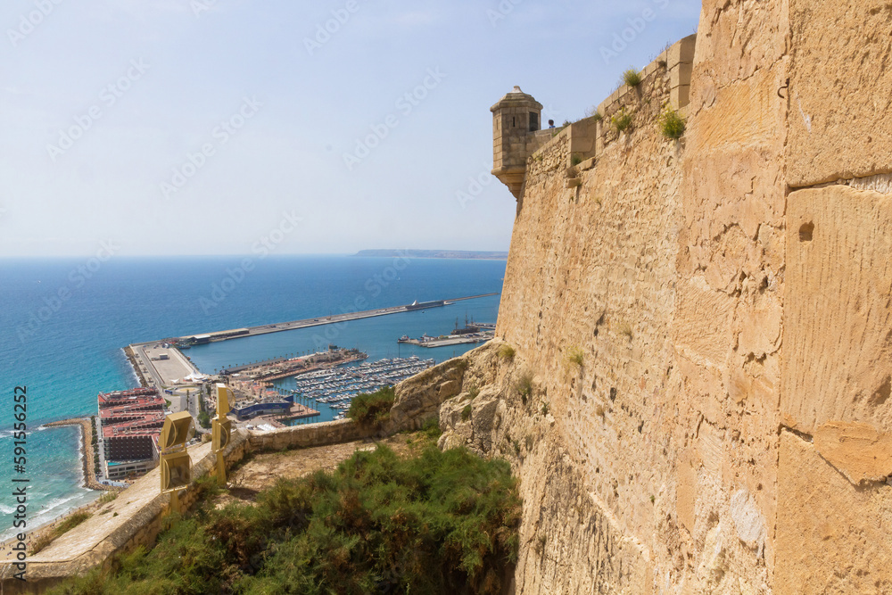 Castle of Alicante before the port in the sea