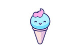 Cute cartoon blue and pink ice cream cone in comic style