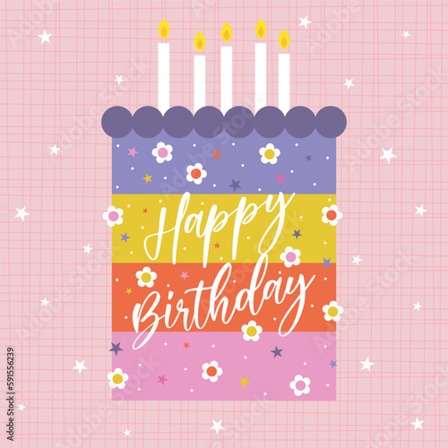 happy birthday card with cute birthday cake design