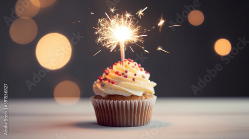 Delicious Birthday Cupcake with Sprinkles and sparklers