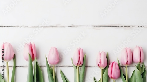 Rose tulipe on white wooden board mothersday background   photo