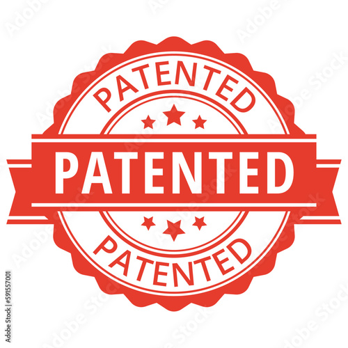 Patented. Red sticker. Vector illustration. 
