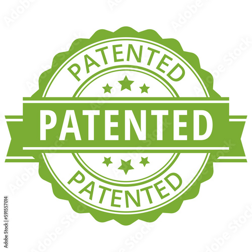 Patented. Green sticker. Vector illustration. 