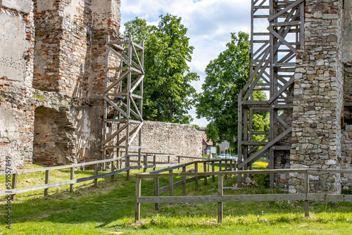 The ruins of the castle in Bodzentyn in Poland view of the passage photo